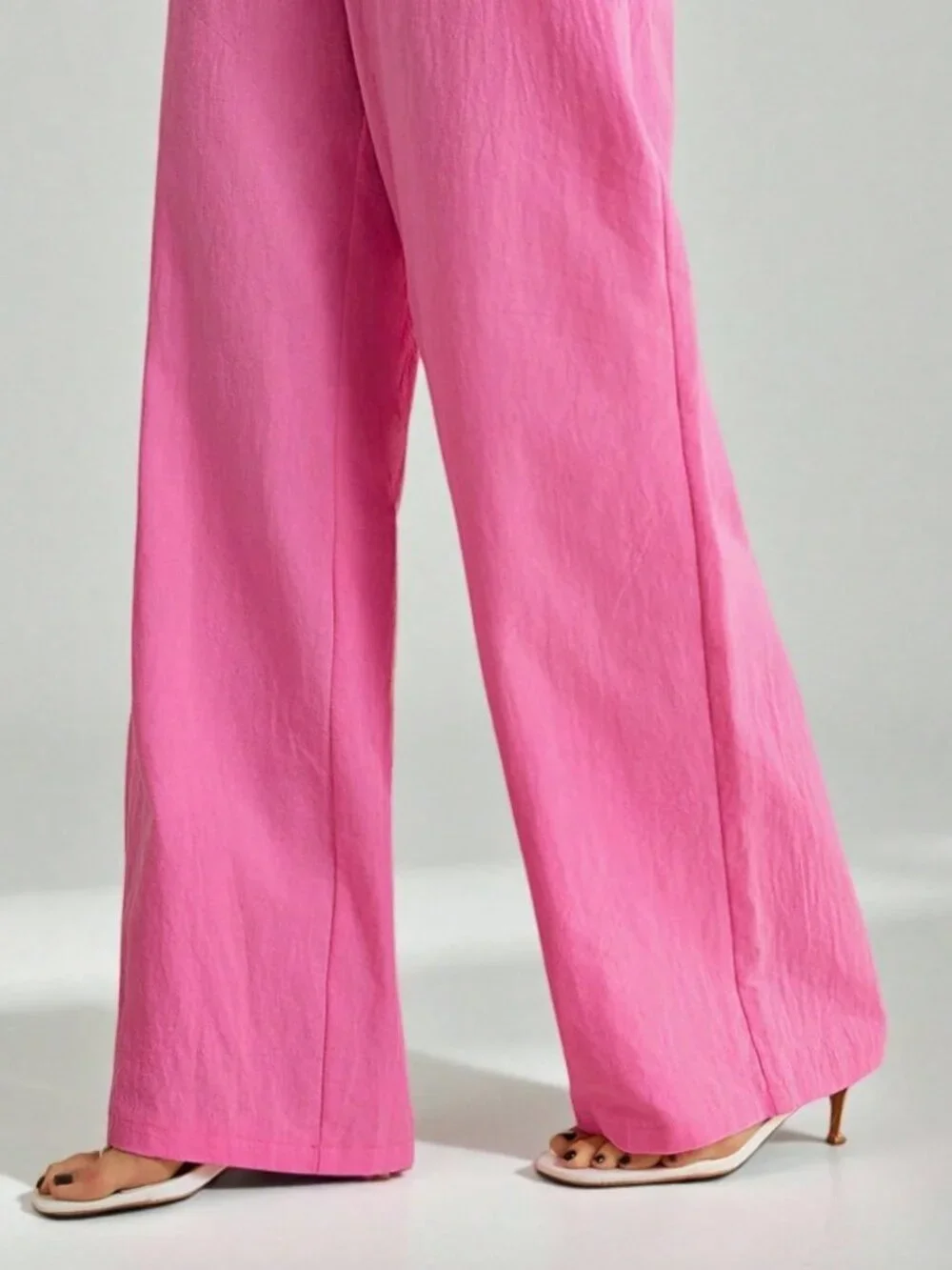 Hot Pink Casual Women's Washed Low Waist Straight Pants - Picture 3 of 6